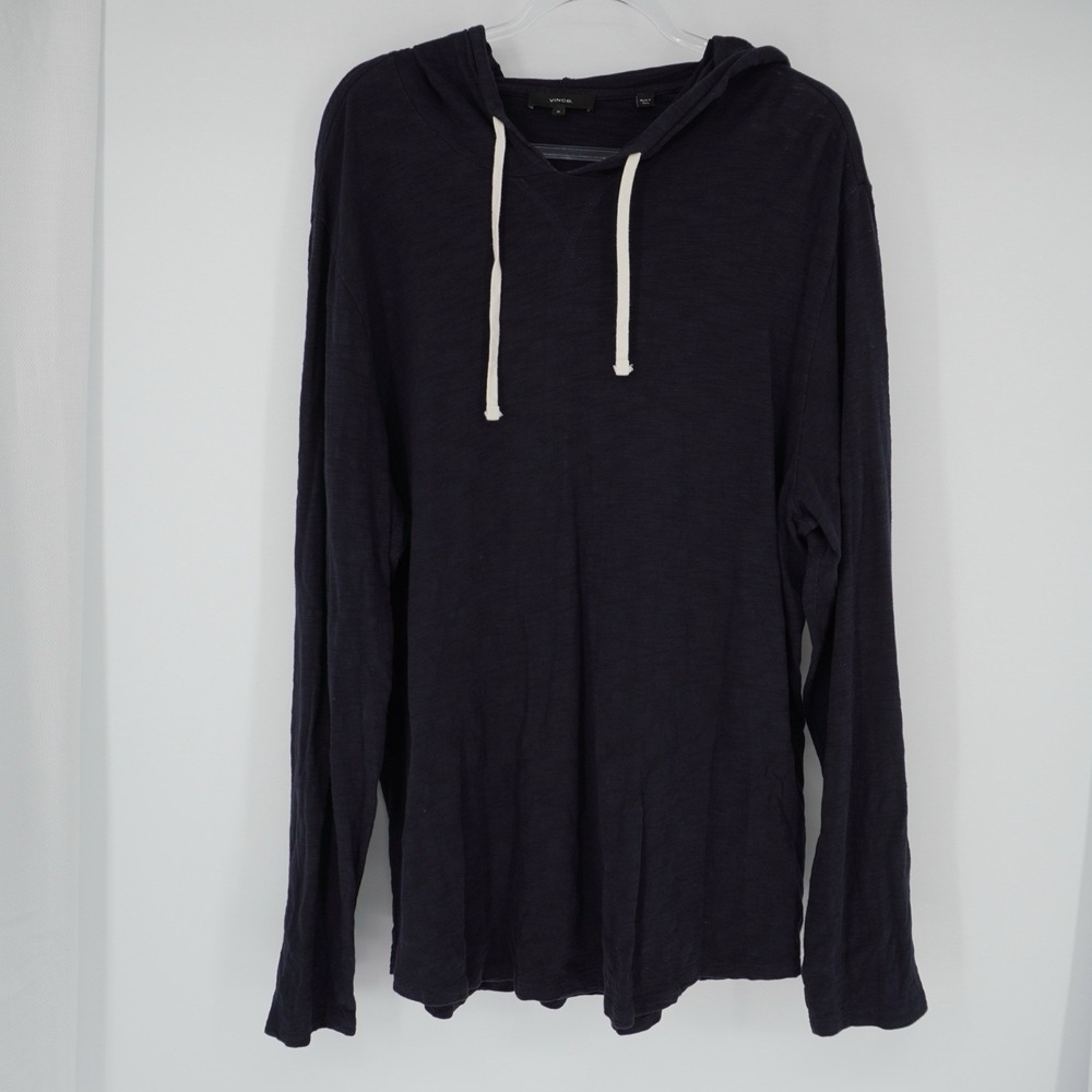 Vince Men Lightweight Pullover Hoodie Top Navy XL 100% Cotton Beach Coastal